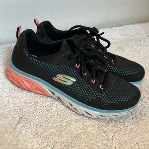 Skechers Black and Pink Sneakers with Breathable Mesh